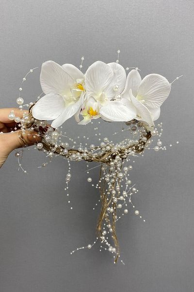 Hobigram Cercei coroană Serti cu perle și orhidee pentru cele mai frumoase mirese – Coroană, piatră de cristal, model elegant – Coroană – T