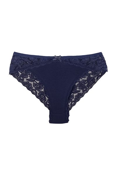 Zena Navy Blue Cotton Plus Size Women's Panties with Lace Detail on the Front and Back