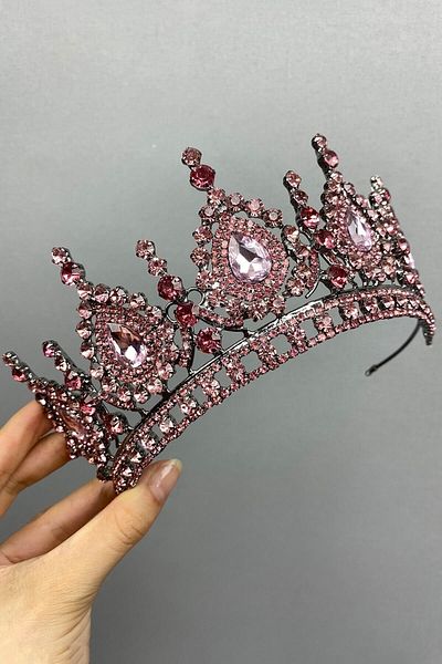 Hobigram Accesoriu Mireasa Ahu Model Pink Bridal Tiara – Coroana, Crystal Stone, Model Elegant, Tiara Mireasa – Coroana – Tiara