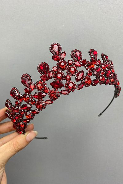 Hobigram إكسسوار الزفاف تاج الزفاف من أنثراسايت ريد بيتي هينا - إكسسوار الزفاف، تصميم أنيق - إكسسوار الزفاف