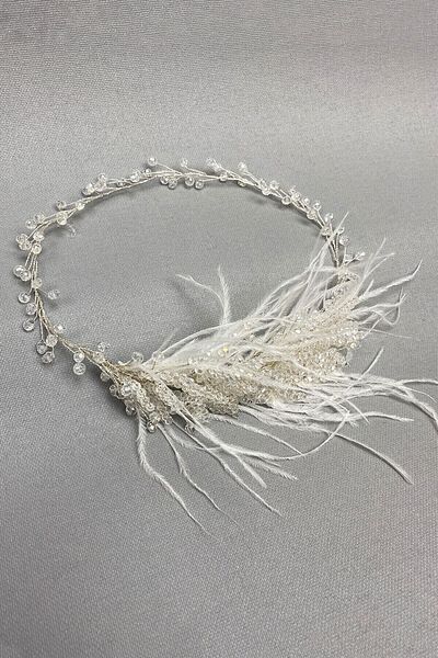Hobigram إكسسوار شعر العروس Fliyz Feathered Crystal Hair و Turban Accessory - إكسسوارات شعر أخرى