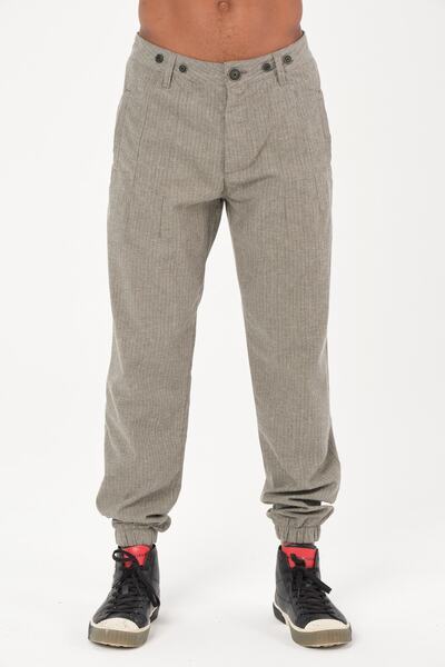Ex-pent Erkek Keten Çizgili Gri Pantolon