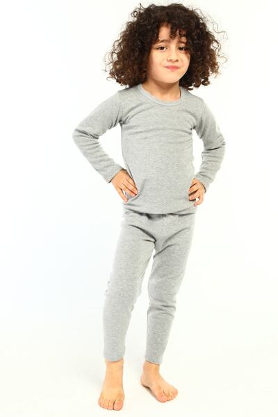 TOLIN Girl's Thermal Underwear Set Fleece-Lined Top and Bottom Set Cotton Flexible Comfortable Gray Melange 8490