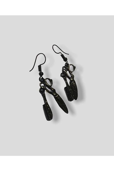 Herşey Nota Scissors Comb Barber Earrings