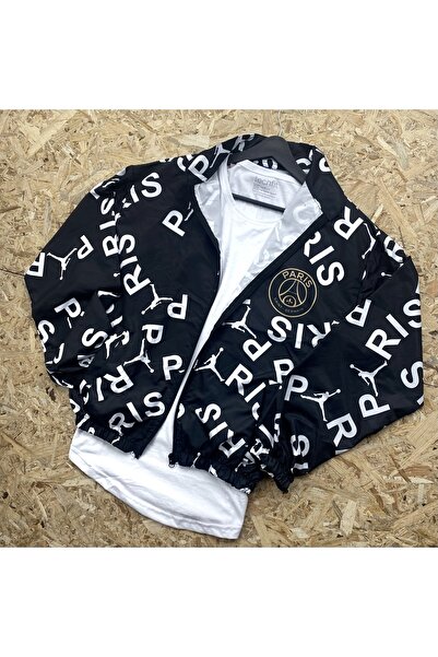 Baycombine35 Unisex Paris Baskılı Yağmurluk Rüzgarlık Siyah Renk