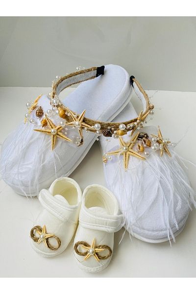 Hüner aksesuar Starfish Baby Shoes Slippers-Crown Set