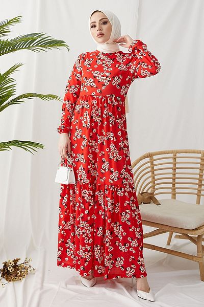 InStyle Rochie Lesa Floral Paie - Roșu Claret
