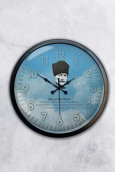 Kasva Concept Cadou 40 Cm Ceas de Perete Ataturk Metal Negru