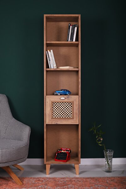 MBK AHŞAP 5 Raflı , Kapaklı Ahşap Retro Kitaplık