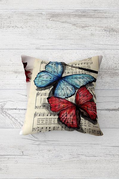 on the clouds Nota Butterfly Vintage One Side Printed Hidden Zipper Față de pernă Față de pernă pentru scaun