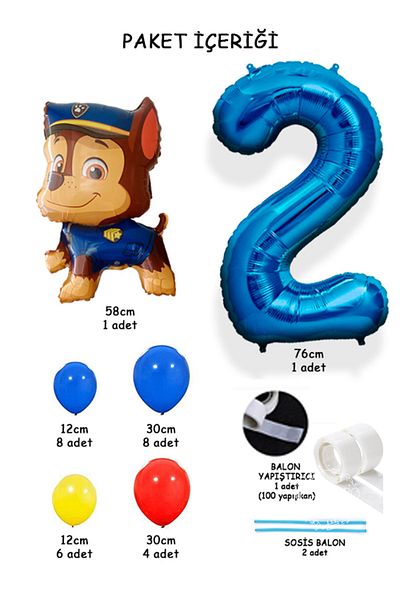 PARTİAVM Blue Number Balloon Paw Patrol Characters Balloon Welcome Set Claw Gang