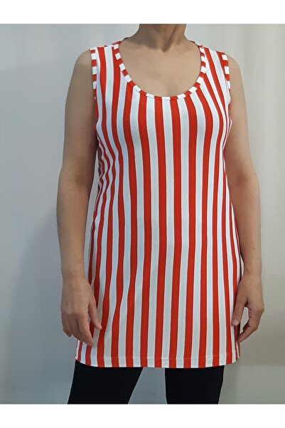 Mertcan Butik Orange and White Striped Strap T-Shirt