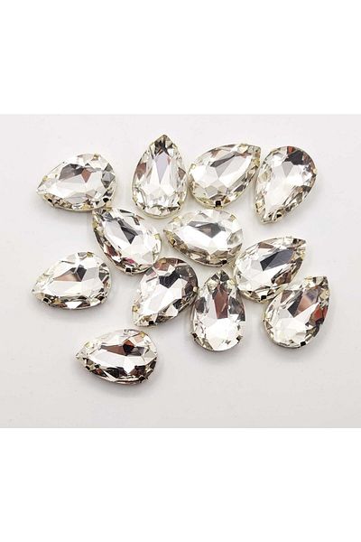 yiğit aksesuar Silver Case 18x25 (2.5 CM) Sewn Drop Glass Stone White Crystal 20 Pieces