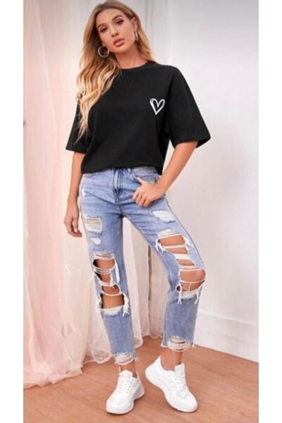 LOUİSA Tricou oversize unisex cu inimă neagră