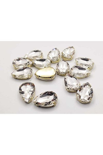 yiğit aksesuar 18x25 (2.5 CM) Silver Case Strut Drop Glass Stone White Crystal 100 Pieces