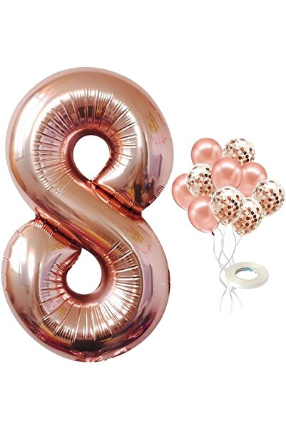 BEST PARTİ DOĞUM GÜNÜ PARTİ SÜSLERİ 8 Year Old Rose Gold Number Balloon Confe...
