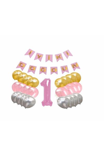BEST PARTİ DOĞUM GÜNÜ PARTİ SÜSLERİ Pink Concept 1st Year Birthday Celebration Set