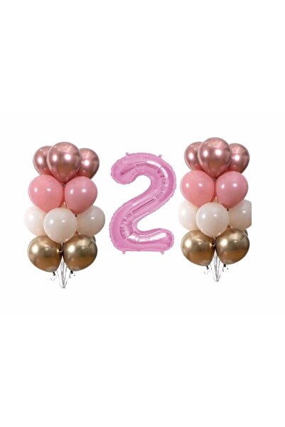 BEST PARTİ DOĞUM GÜNÜ PARTİ SÜSLERİ Pastel Chrome 2 Year Old Pink Birthday Ba...