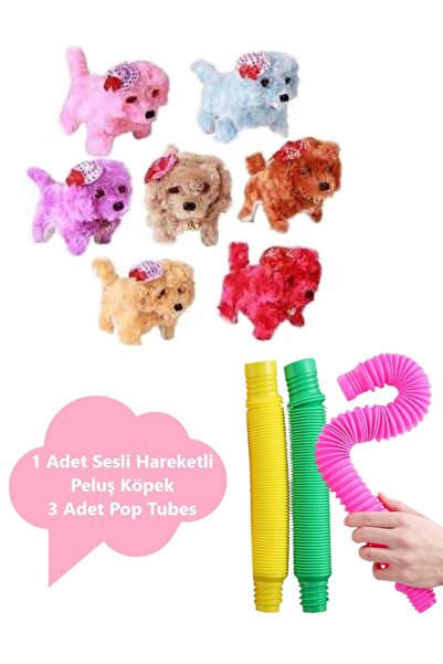 Hyd Sesli Hareket Eden Havlayan Oyuncak Peluş Köpek Ve 3'lü Pop Tubes Popit Eğitici Set