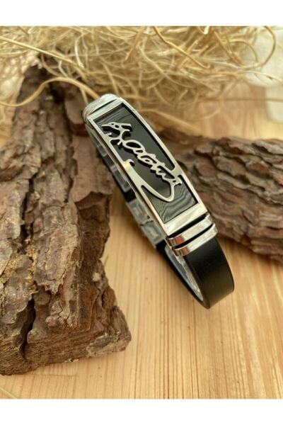 Acousticworld Siyah Suni Deri Atatürk Imza Klipsli Bileklik