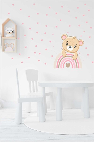 efekt reklam Мила дівчинка-ведмедик, кольорова веселка і рожеві сердечка, нас...