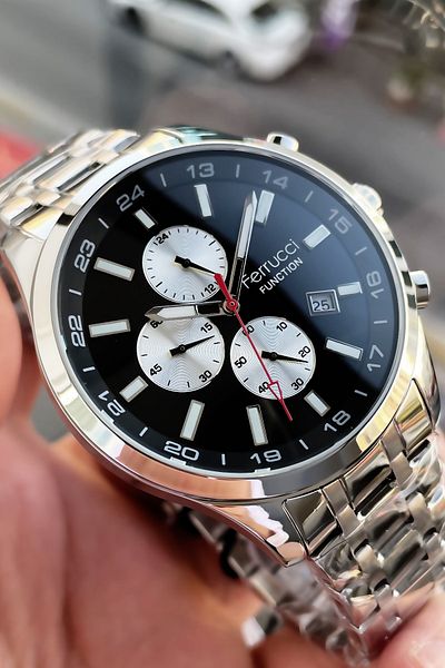 Ferrucci Men's Wristwatch 3 Atm Waterproof Silver Color Steel Cord Bracelet Elg719