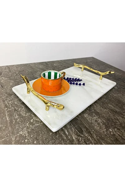 Modestmar Natural Marble Tray Gold Tree Branch Handle