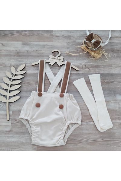 Feriatolye Sand Caramel Salopet Baby Boy Birthday Outfit