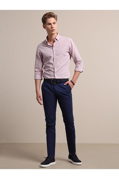 Kip Night Blue Straight Woven Regular Fit Casual Cotton Blended Pants