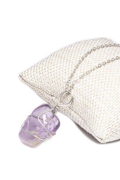Tesbih Atölyesi Certified Natural Amethyst Stone Necklace - Wire Wrapped
