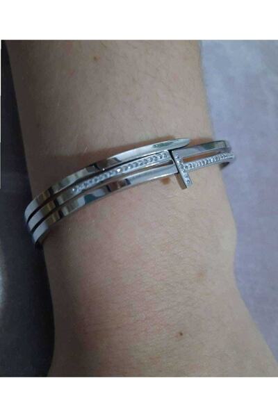 İMREN AKSESUAR Steel Bracelet Embroidered with Crystal Rhinestones