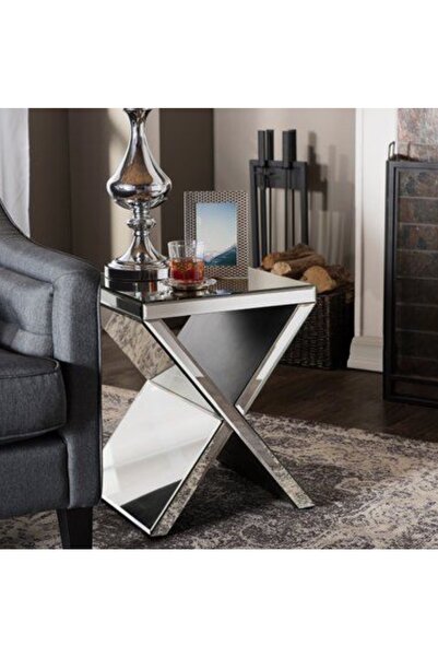 LUXURY VİLLA Luxury Aynalı Yan Sehpa En 45 Cm Derinlik 40cm Yükseklik 60 Cm