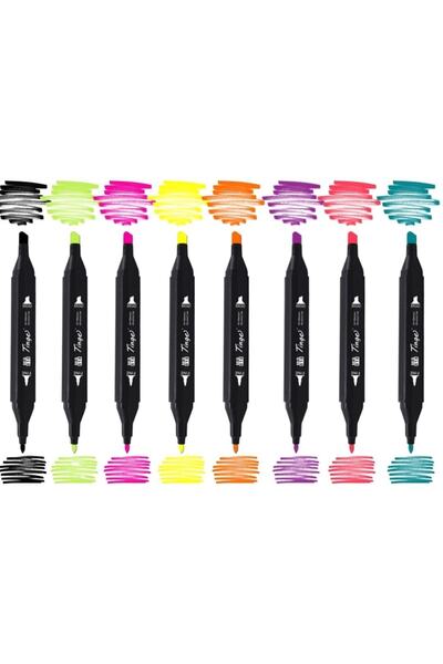 Tinge مجموعة أقلام تحديد مزدوجة الأطراف مكونة من 8 ألوان زاهية فلورسنت