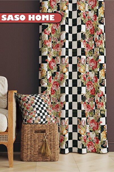 SasoHome Checkered Roses Mckenzie Patterned Decorative Gift Throw Pillow - Pillow Case