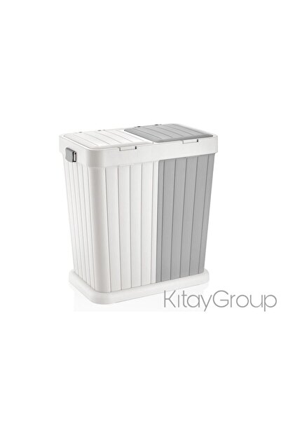 KıtayGroup 2 Li Dokunmatik Açılır Çöp Kovası & Kirli Sepeti 40+40 Lt Gri Beyaz