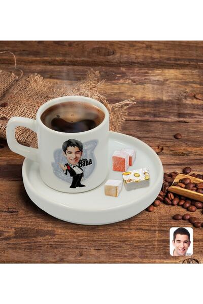 Bk Gift Kişiye Özel Sunum Tabaklı Baba Godfather Karikatürlü Türk Kahvesi Fin...