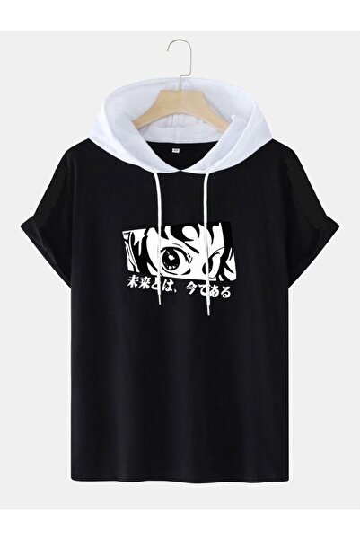 İmpavido Oversize Hooded Japan εμπριμέ μαύρο μπλουζάκι