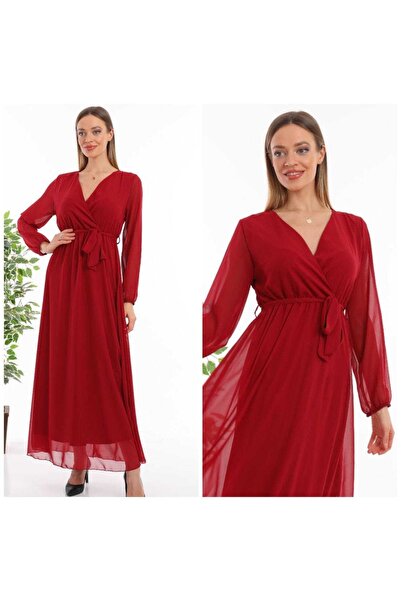 CİXAPLE Straight Balloon Sleeve Chiffon Dress