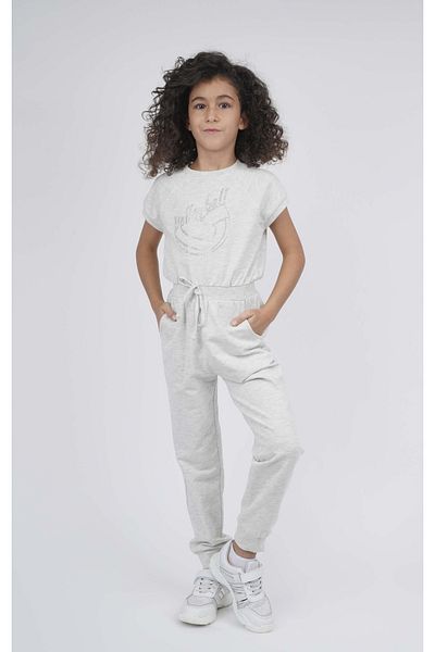 best kids Girl's Gray Melange Printed Jumpsuit