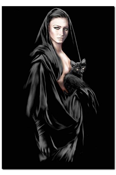 Cakatablo Ξύλινος πίνακας με γυναίκα με μαύρο φόρεμα και καρακάδι σε σκοτεινό...