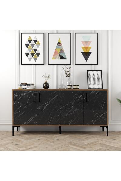 Variant Mobilya Kiev 160cm Konsol - Ceviz / Siyah Mermer