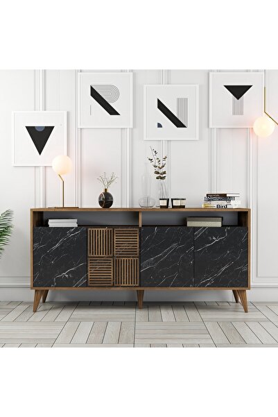 Variant Mobilya Milan 160cm Konsol - Ceviz / Siyah Mermer