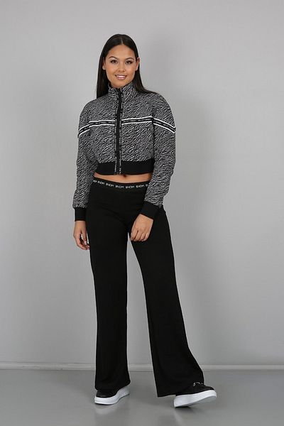 Banadamoda Hanorac crop cu fermoar cu nervuri cu model negru
