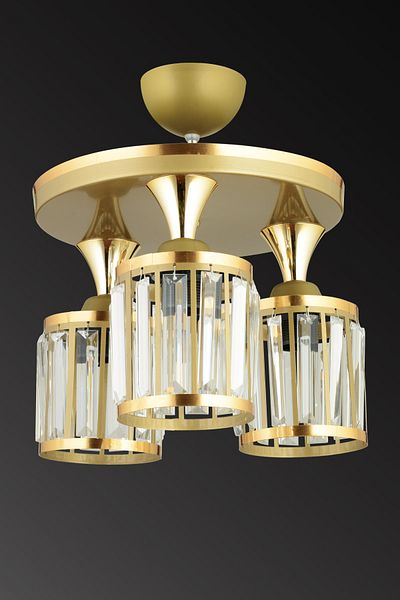 SONSUZ AYDINLATMA&AVİZE 3 Piece Antique Tray Crystal Stone Plafonier Yellow Striped Cylinder Downward Facing Luxury Chandelier
