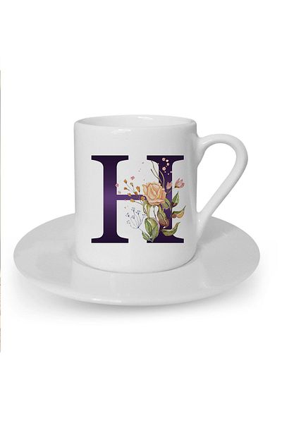 Kumbara Hediyelik White Turkish Coffee - Brown Rose H Printed Cup