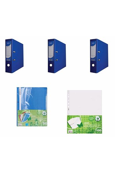 Noki Filing Set - 3 Pieces of Folders / 50 Pieces of Ring Binders / 100 Pieces of Bag Binders - Blue