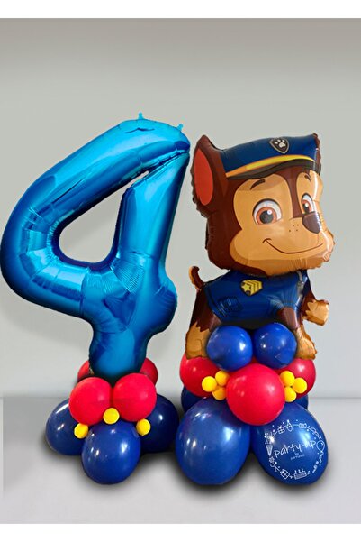 PARTİAVM مجموعة بالونات ترحيب لشخصيات باو باترول مع بالونات ذات أرقام زرقاء
