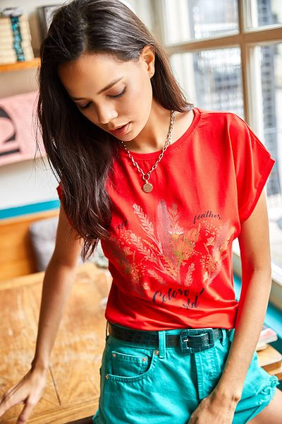 Olalook Women's Red Furry Printed T-Shirt TSH-19000125