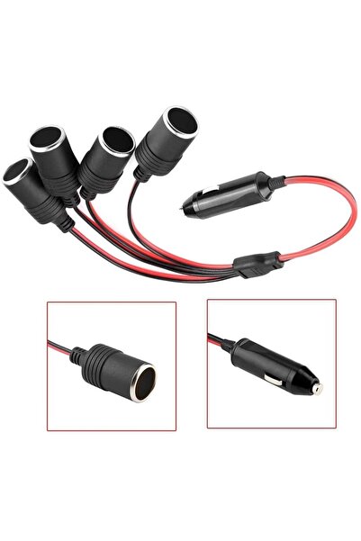 aogo Araç Çakmaklık Çoklayıcı Splitter 1 Erkek 4 Dişi Çakmak Uzatma 12v-24v
