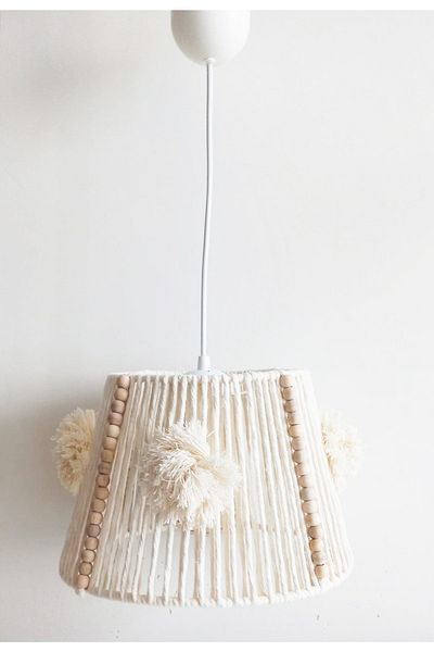 C&A&B KUZEY AVİZE Macrame Rope Wrap Wooden Beaded Design Baby and Children's Room Pompom Chandelier